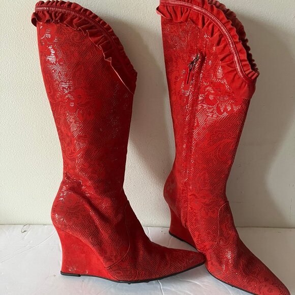 Diesel Shoes - 90'S VINTAGE DIESEL WEDGE EMBOSSED SUEDE BOOTS SZ 6 US